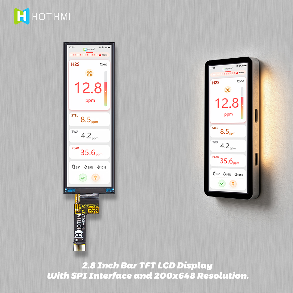 2.8英寸条形TFT LCD显示器，带SPI接口和200x648分辨率